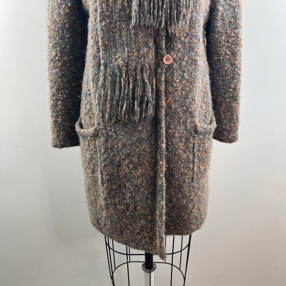 I.B Diffusion Brown Cardigan Sweater Mohair Wool Knit Size Large L with Scarf - Picture 4 of 10